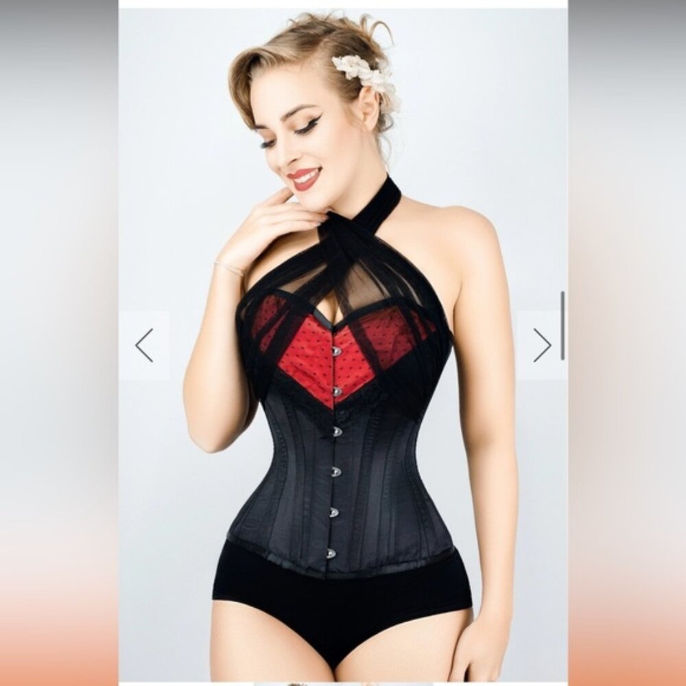 Black Red Burlesque Halter Neck Corset